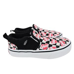 VANS Missy Girl's Checkered Hearts Slip-On Shoes Black White 12